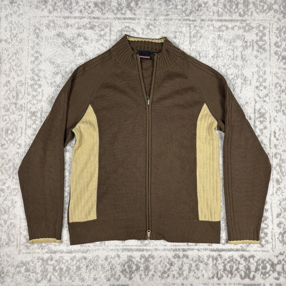 VTG Quiksilver Full Zip Sweater Jumper Mens Brown Y2K Embroidered Size Large